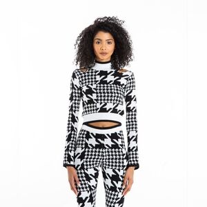 Year of Ours 2pc Houndstooth Winter Set Small Cropped Sweater and Flare Pants